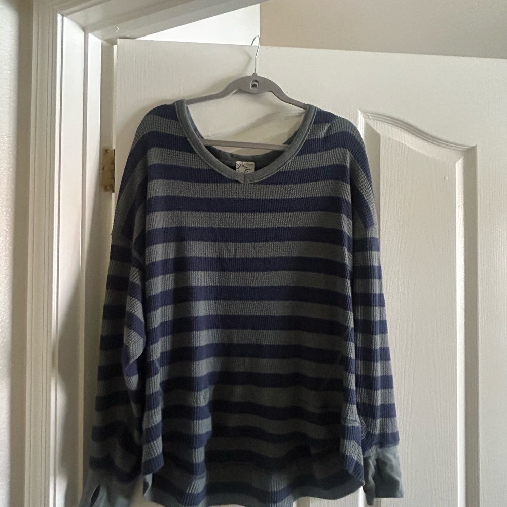 Striped Blue and Gray Crewneck